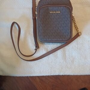 Michael Kors Monogram Crossbody Bag with Gold Accents